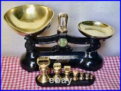 Vintage English Boots Cash Chemists Kitchen Scales 7 Brass Bell Weights On Stand
