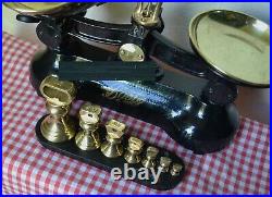 Vintage English Boots Cash Chemists Kitchen Scales 7 Brass Bell Weights On Stand