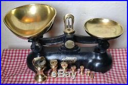 Vintage English Boots Cash Chemists Kitchen Scales Black 7 Brass Bell Weights