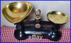 Vintage English Boots Cash Chemists Kitchen Scales Black 7 Brass Bell Weights