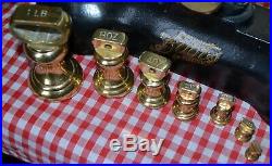 Vintage English Boots Cash Chemists Kitchen Scales Black 7 Brass Bell Weights