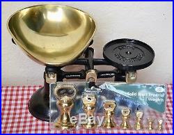 Vintage English Kitchen Scales Black Boots 7 Boots Brass Bell Weights