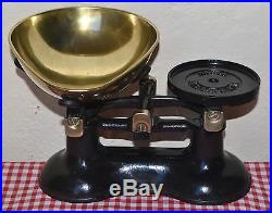 Vintage English Kitchen Scales Black Boots 7 Boots Brass Bell Weights