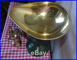 Vintage English Kitchen Scales Boots British Racing Green 7 Brass Bell Weights