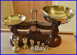 Vintage English Kitchen Scales Brown 7 Quality Brass Bell Weights