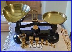 Vintage English Librasco Kitchen Scales Black 7 Librasco Brass Bell Weights (2)