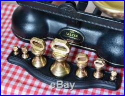 Vintage English The Salter Kitchen Scales Black 7 Brass Bell Weights On Stand