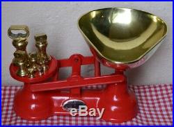 Vintage English The Salter Kitchen Scales Vibrant Red 7 Brass Bell Weights