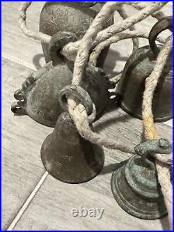 Vintage Etched Brass Bells Made in India 7 Different Bells