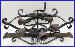 Vintage French HAND CRANK IRON SPINNING WHEEL WALL DOOR BELL 6 Brass Bells