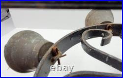 Vintage French HAND CRANK IRON SPINNING WHEEL WALL DOOR BELL 6 Brass Bells