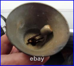 Vintage French HAND CRANK IRON SPINNING WHEEL WALL DOOR BELL 6 Brass Bells