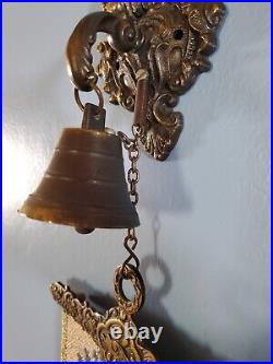 Vintage German Made Bell Pull Brass Wall Mount, Bell & Decor on top/Bottom