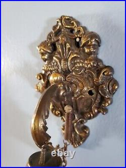 Vintage German Made Bell Pull Brass Wall Mount, Bell & Decor on top/Bottom