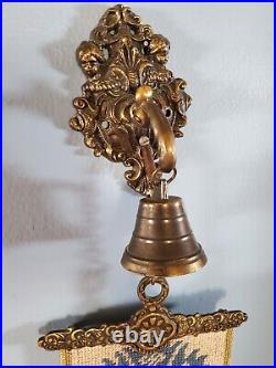 Vintage German Made Bell Pull Brass Wall Mount, Bell & Decor on top/Bottom