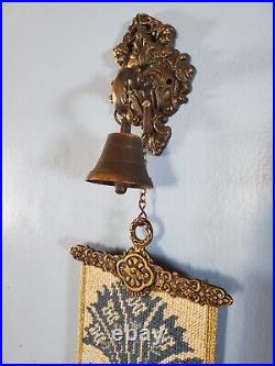 Vintage German Made Bell Pull Brass Wall Mount, Bell & Decor on top/Bottom