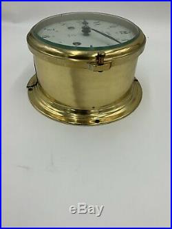 Vintage German Schatz Royal Mariner Brass IT WORKS! Clock 8 day Ships Bell