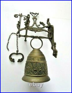 Vintage Gothic Brass Monastery Bell Vocem Meam Audit Oui Me Tangit 16 in. Tall