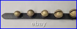 Vintage Graduated Sleigh Bells 21 Long Leather Strap 7 Brass Etched Engraved