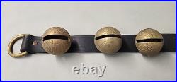 Vintage Graduated Sleigh Bells 21 Long Leather Strap 7 Brass Etched Engraved