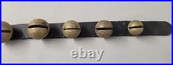 Vintage Graduated Sleigh Bells 21 Long Leather Strap 7 Brass Etched Engraved