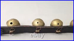 Vintage Graduated Sleigh Bells 21 Long Leather Strap 7 Brass Etched Engraved