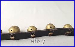 Vintage Graduated Sleigh Bells 21 Long Leather Strap 7 Brass Etched Engraved
