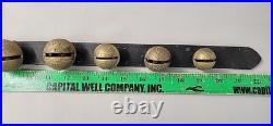Vintage Graduated Sleigh Bells 21 Long Leather Strap 7 Brass Etched Engraved
