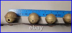 Vintage Graduated Sleigh Bells 21 Long Leather Strap 7 Brass Etched Engraved