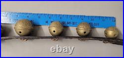 Vintage Graduated Sleigh Bells 21 Long Leather Strap 7 Brass Etched Engraved