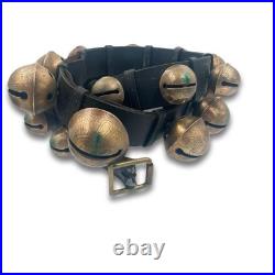 Vintage Graduated Sleigh Bells On 77 Black Leather Strap With Buckle