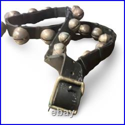 Vintage Graduated Sleigh Bells On 77 Black Leather Strap With Buckle
