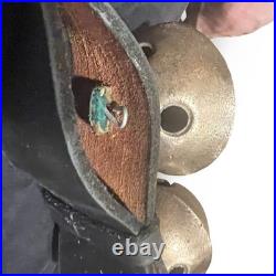 Vintage Graduated Sleigh Bells On 77 Black Leather Strap With Buckle