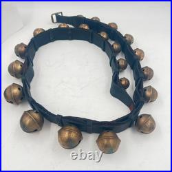 Vintage Graduated Sleigh Bells On 77 Black Leather Strap With Buckle
