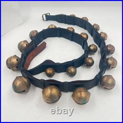 Vintage Graduated Sleigh Bells On 77 Black Leather Strap With Buckle