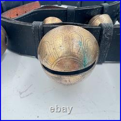 Vintage Graduated Sleigh Bells On 77 Black Leather Strap With Buckle