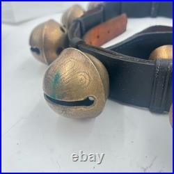 Vintage Graduated Sleigh Bells On 77 Black Leather Strap With Buckle