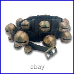Vintage Graduated Sleigh Bells On 77 Black Leather Strap With Buckle