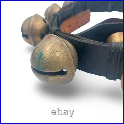 Vintage Graduated Sleigh Bells On 77 Black Leather Strap With Buckle