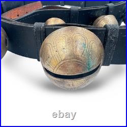 Vintage Graduated Sleigh Bells On 77 Black Leather Strap With Buckle