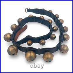 Vintage Graduated Sleigh Bells On 77 Black Leather Strap With Buckle