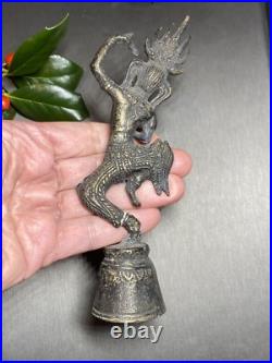 Vintage Hand Bell Bronze Thai Dancer Statue Estate Pre-Owned Unusual Patinated