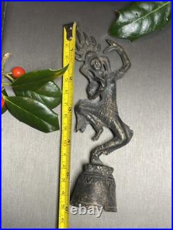 Vintage Hand Bell Bronze Thai Dancer Statue Estate Pre-Owned Unusual Patinated