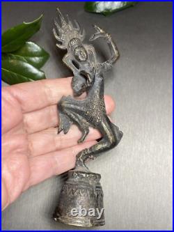 Vintage Hand Bell Bronze Thai Dancer Statue Estate Pre-Owned Unusual Patinated