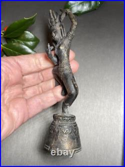Vintage Hand Bell Bronze Thai Dancer Statue Estate Pre-Owned Unusual Patinated