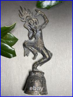 Vintage Hand Bell Bronze Thai Dancer Statue Estate Pre-Owned Unusual Patinated
