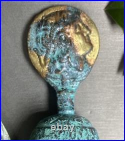 Vintage Hand Bell Greek Goddess Hygieia BiasRelief Estate Pre-Owned Heavy Bronze