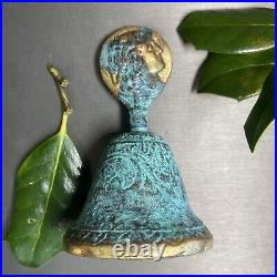 Vintage Hand Bell Greek Goddess Hygieia BiasRelief Estate Pre-Owned Heavy Bronze