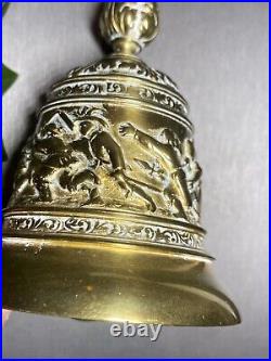 Vintage Hand Bell Hunting Scene Bias-Relief Estate Pre-Owned Heavy Bronze