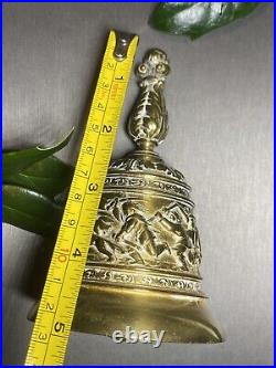 Vintage Hand Bell Hunting Scene Bias-Relief Estate Pre-Owned Heavy Bronze